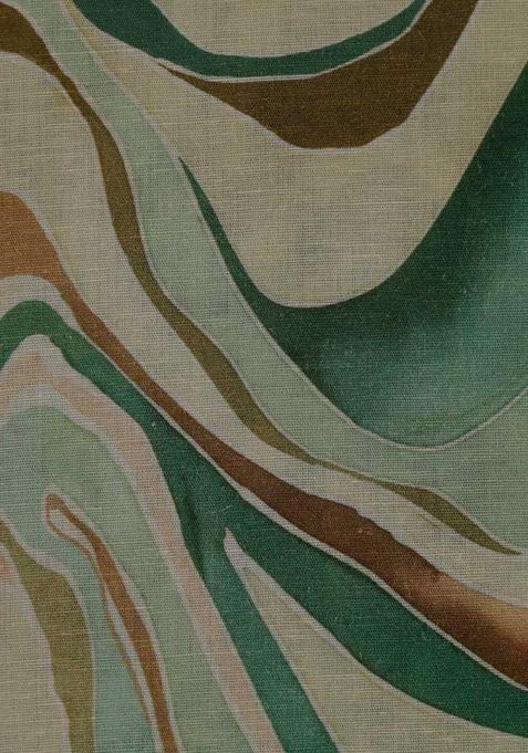 Green Printed Cotton Linen Crop Top And Skirt Set