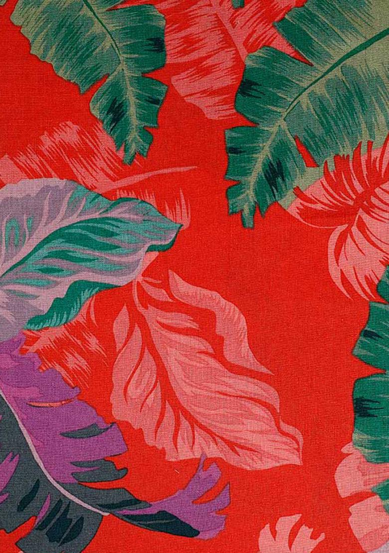 Multicolor Printed Cotton Linen Crop Top And Skirt Set - Indya