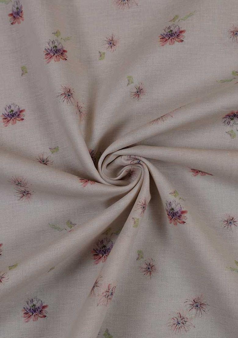 White Printed Cotton Linen Crop Top And Skirt Set