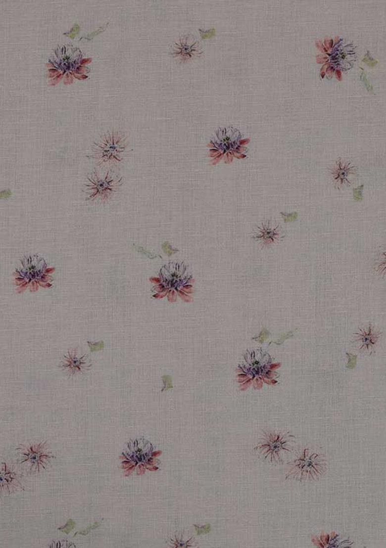 White Printed Cotton Linen Crop Top And Skirt Set