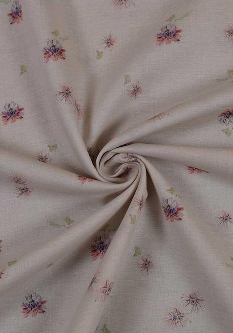 White Printed Cotton Linen Crop Top And Skirt Set