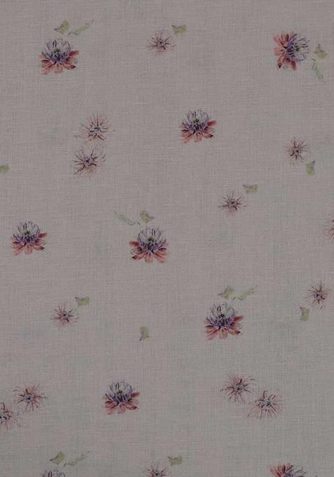 White Printed Cotton Linen Crop Top And Skirt Set