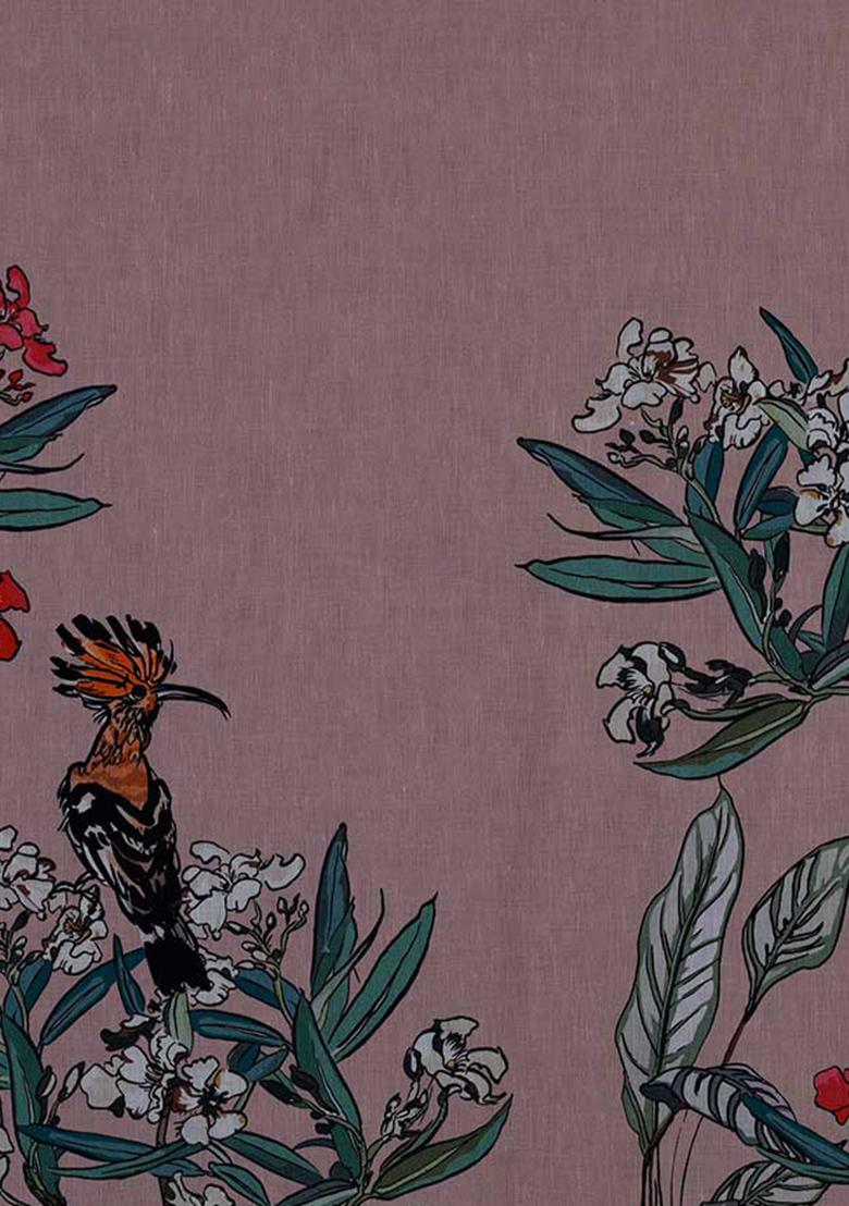 Pink Printed Cotton Linen Crop Top And Skirt Set