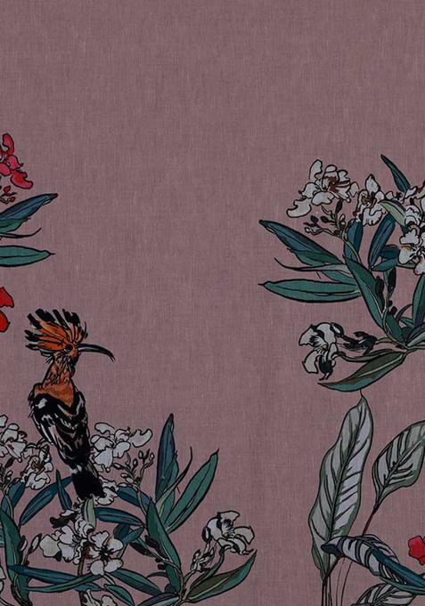 Pink Printed Cotton Linen Crop Top And Skirt Set