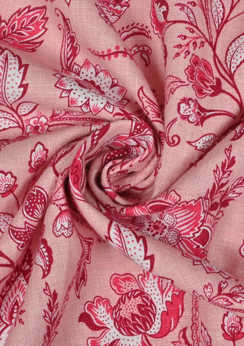 Pink Printed Linen Skirt Set - Indya