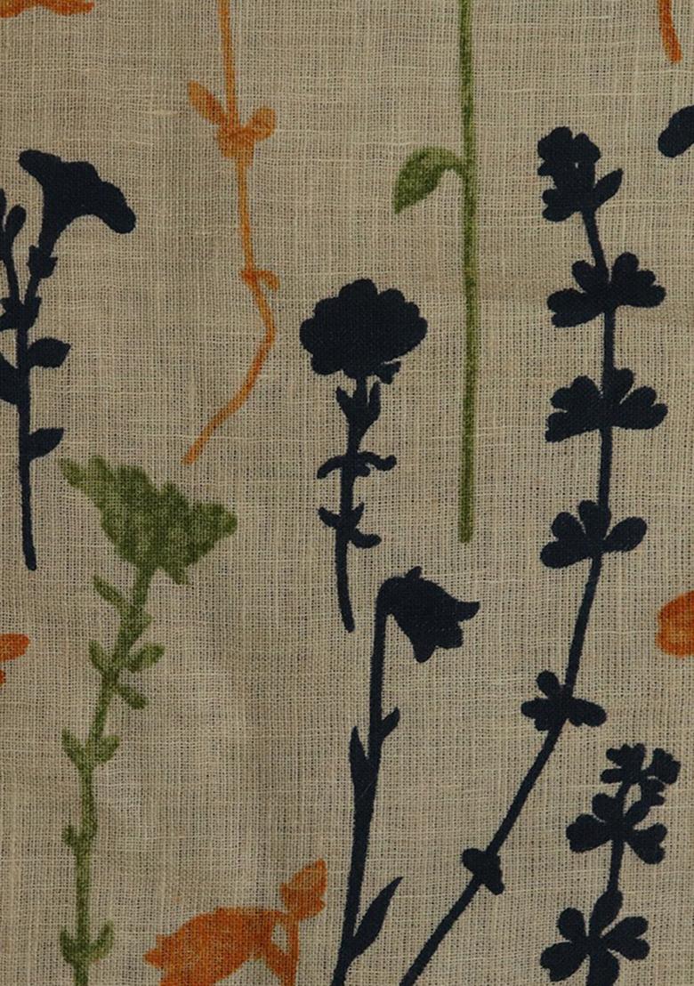 Beige Printed Linen Skirt Set - Indya