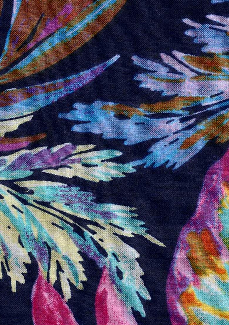 Blue Printed Cotton Linen Skirt Set - Indya