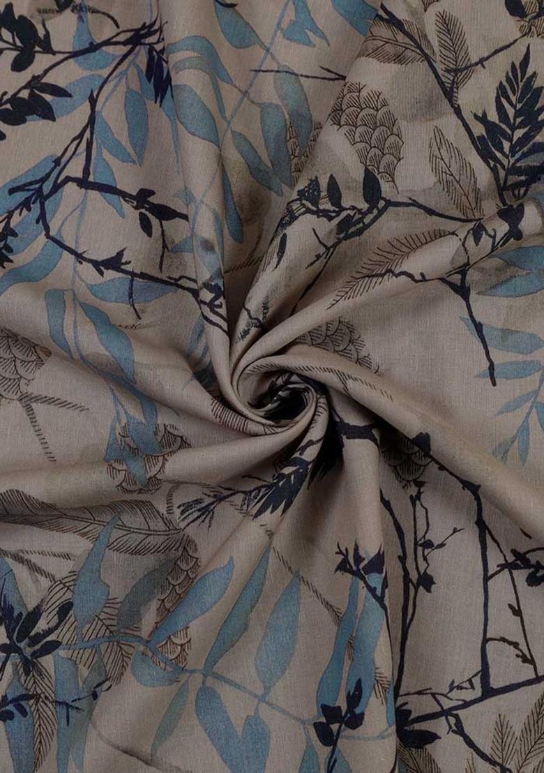 Beige Printed Cotton Linen Skirt Set - Indya