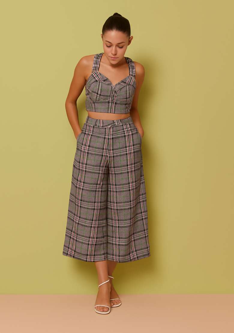 Grey Striped Linen Co-Ord Set - Indya