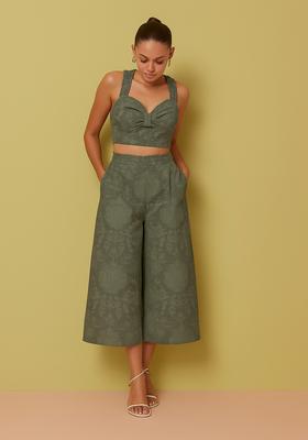 Green Embroidered Linen Co-Ord Set