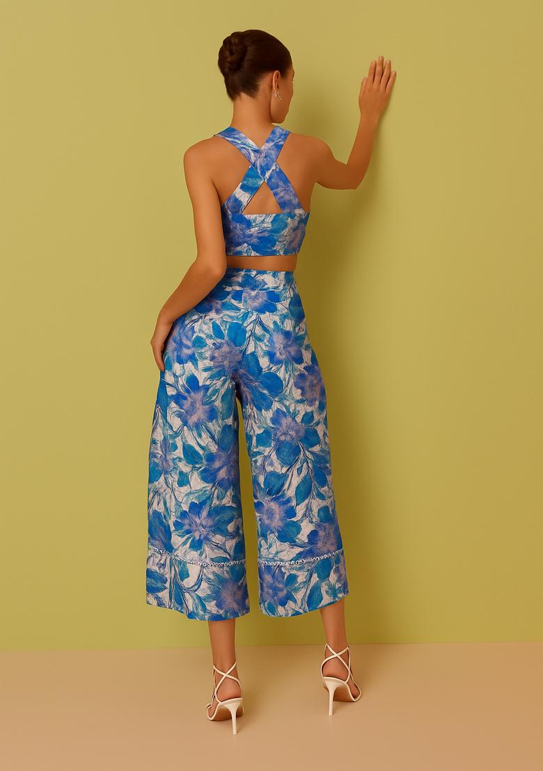 Blue Printed Linen Co-Ord Set - Indya