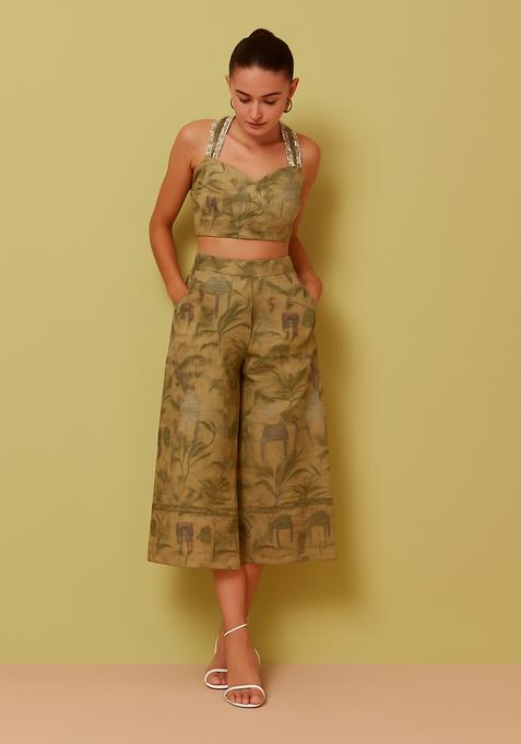 Yellow Printed Cotton Linen Co-Ord Set