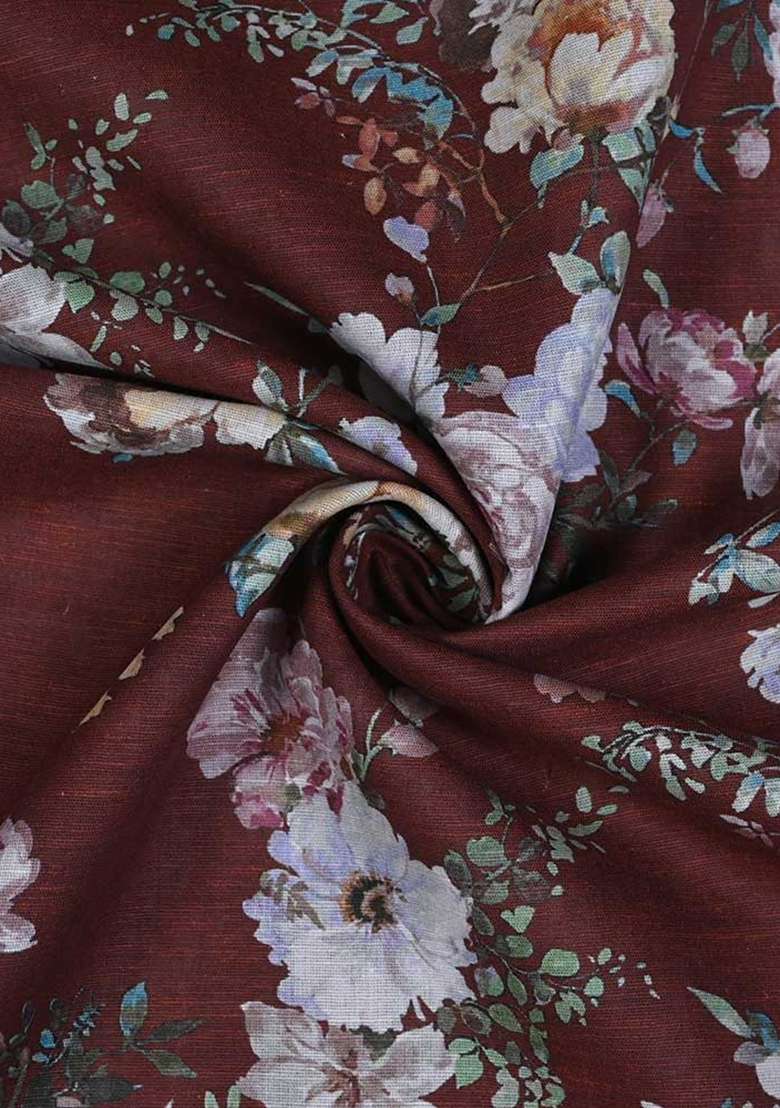 Dark Brown Printed Cotton Linen Co-Ord Set - Indya
