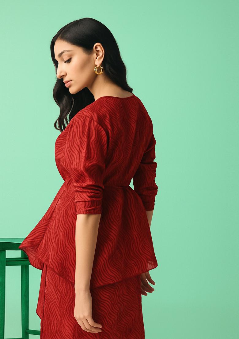 Red Printed Cotton Co-Ord Set - Indya