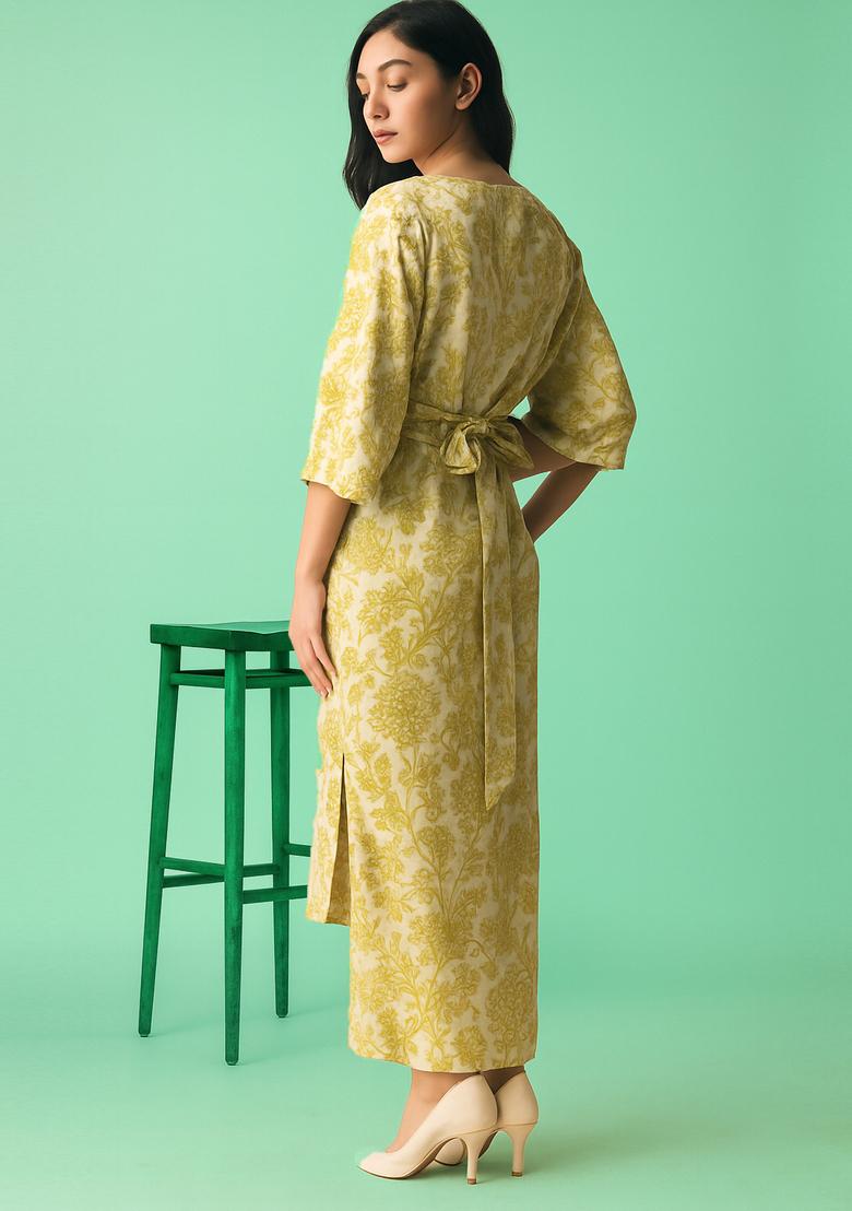 Green Printed Cotton Dress - Indya