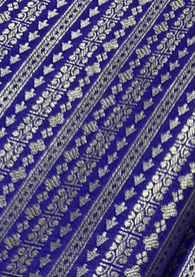 Royal Blue Embroidered Brocade Co-Ord Set - Indya