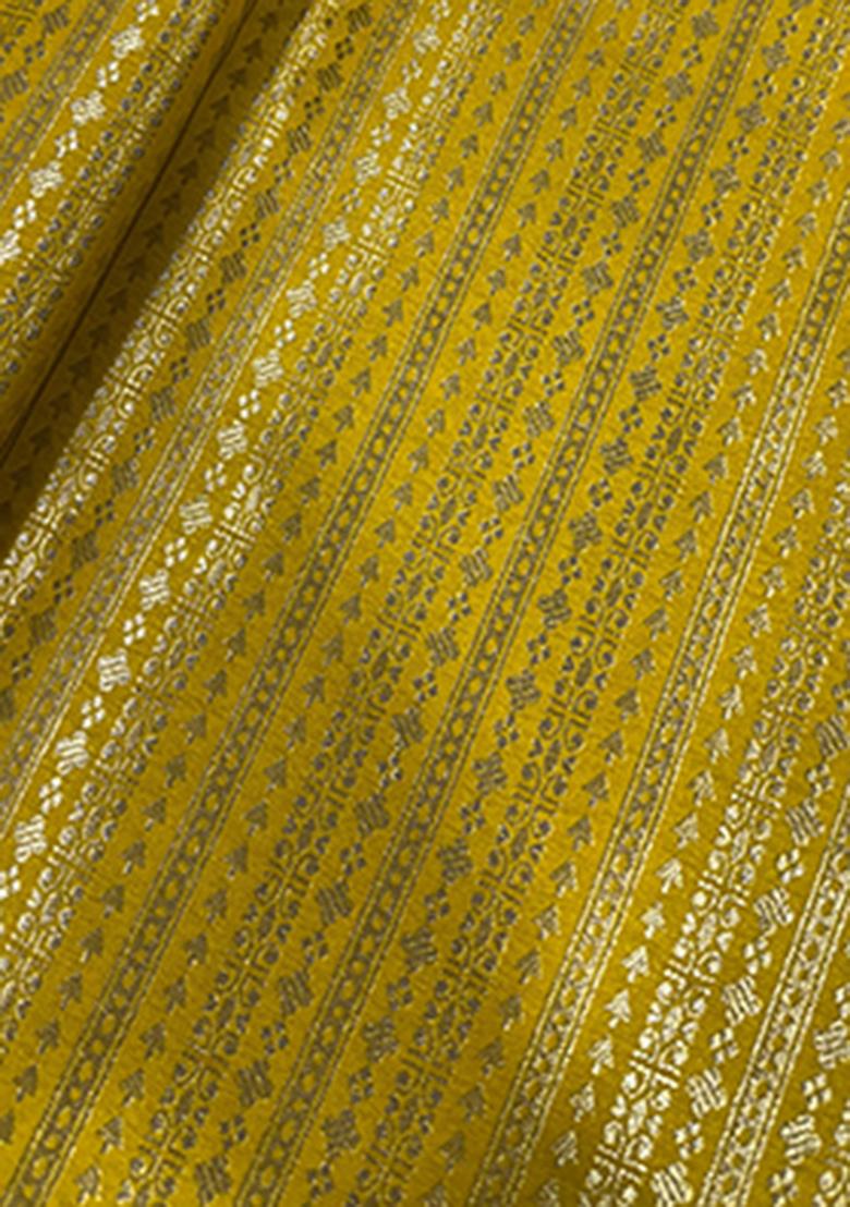 Yellow Embroidered Brocade Co-Ord Set - Indya