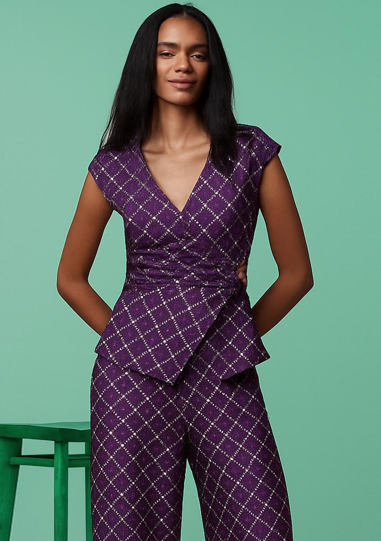 Purple Embroidered Brocade Co-Ord Set - Indya