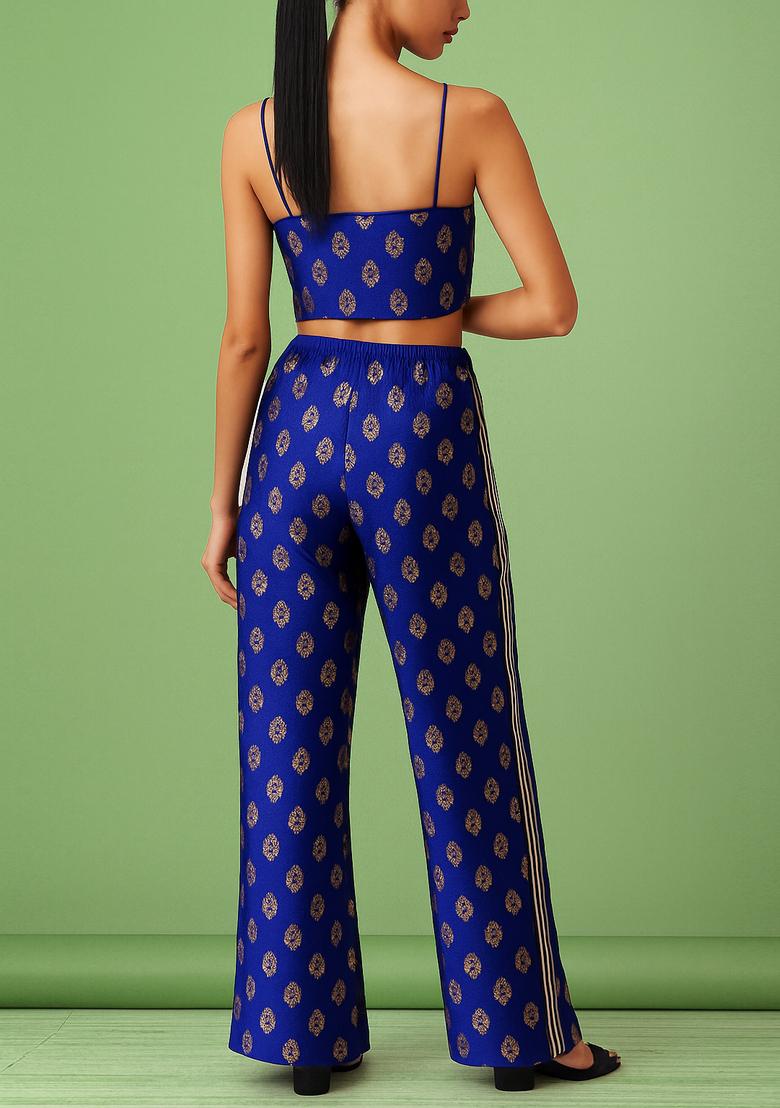 Blue Embroidered Brocade Co-Ord Set - Indya