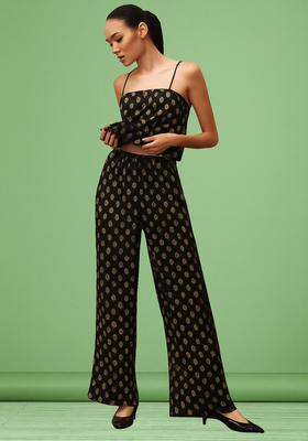 Black Embroidered Brocade Co-Ord Set