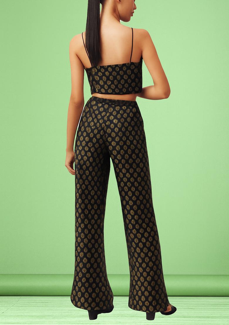 Black Embroidered Brocade Co-Ord Set - Indya