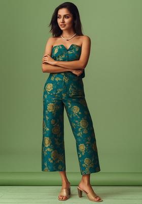 Blue Embroidered Brocade Co-Ord Set