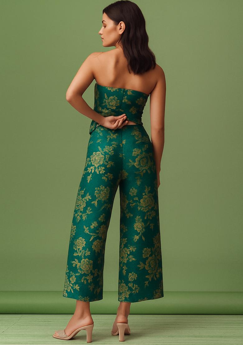 Blue Embroidered Brocade Co-Ord Set - Indya