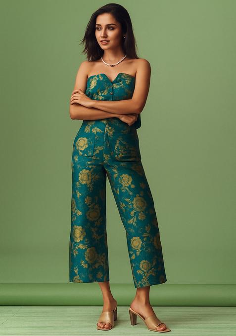 Blue Embroidered Brocade Co-Ord Set