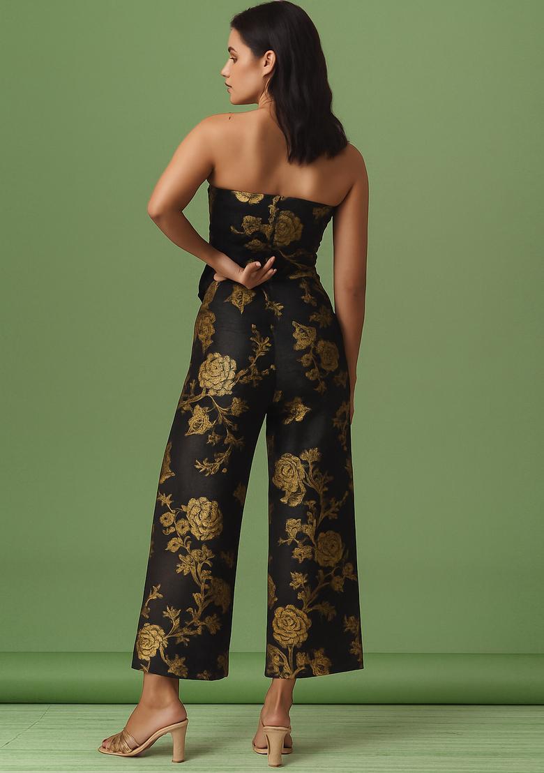 Black Embroidered Brocade Co-Ord Set - Indya