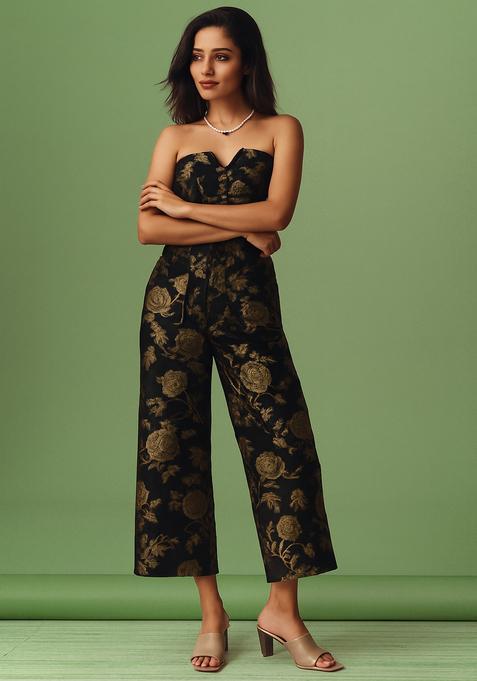 Black Embroidered Brocade Co-Ord Set