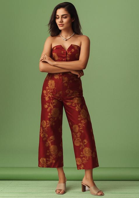 Maroon Embroidered Brocade Co-Ord Set