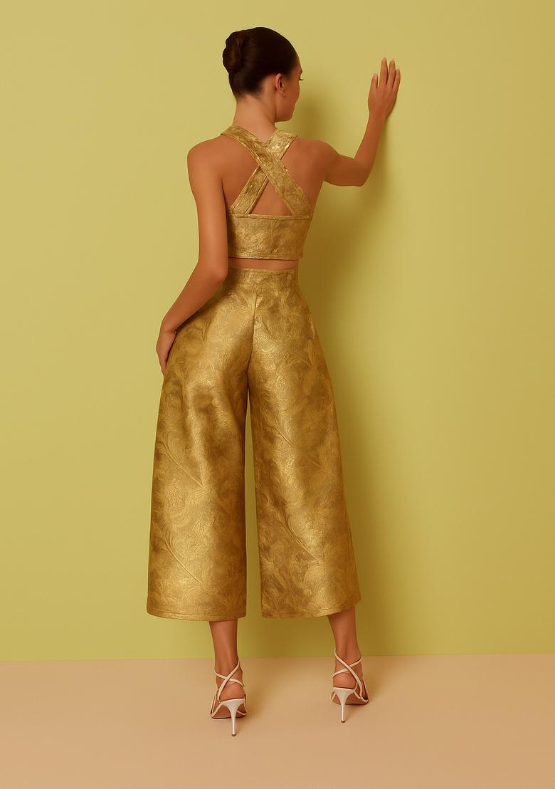 Golden Embroidered Brocade Co-Ord Set - Indya
