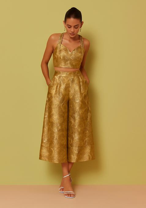 Golden Embroidered Brocade Co-Ord Set