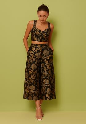 Black Embroidered Brocade Co-Ord Set
