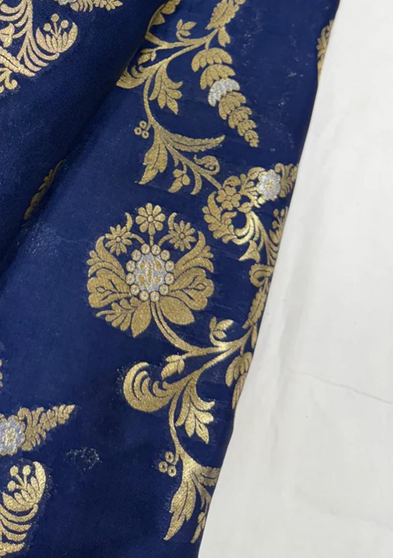 Navy Blue Embroidered Brocade Co-Ord Set - Indya