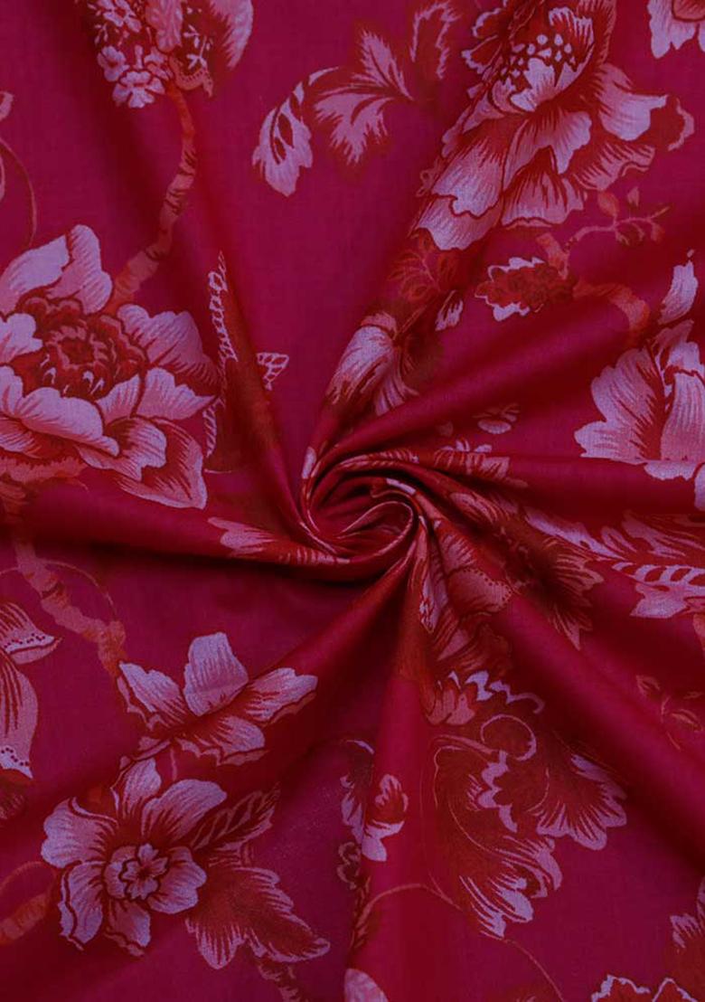 Pink Cambric Floral Printed Crop Top And Skirt Set