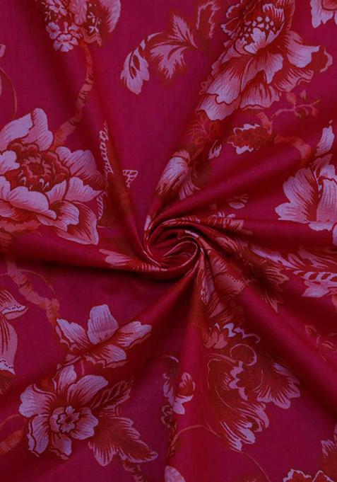 Pink Cambric Floral Printed Crop Top And Skirt Set