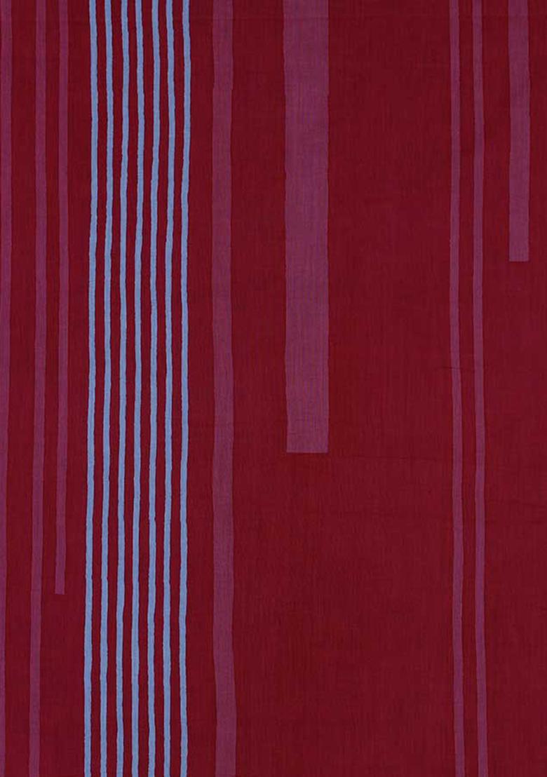 Red Cotton Stripe Printed Crop Top And Skirt Set