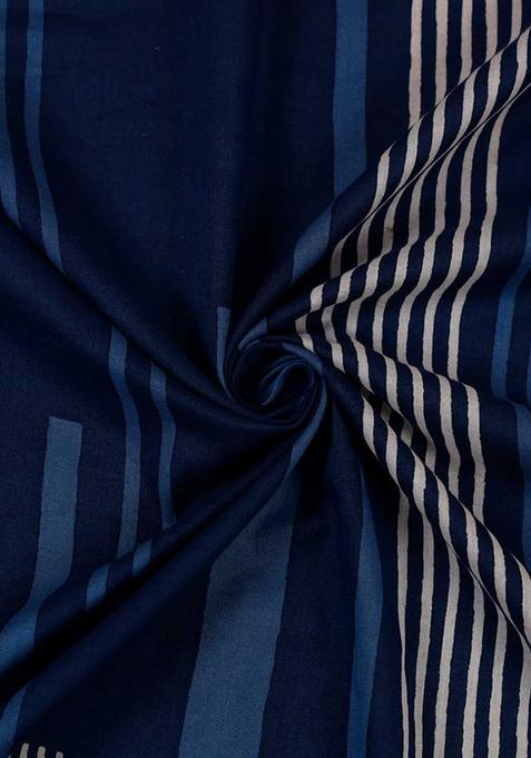 Blue Cotton Stripe Printed Crop Top And Skirt Set