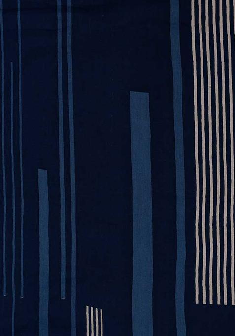 Blue Cotton Stripe Printed Crop Top And Skirt Set