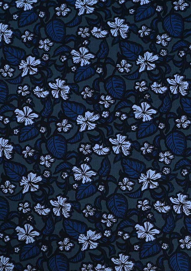 Blue Poplin Floral Printed Crop Top And Skirt Set - Indya