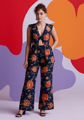 Blue Cotton Satin Floral Printed Co-Ord Set