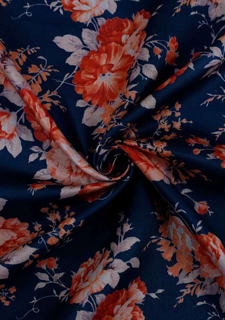 Blue Cotton Satin Floral Printed Co-Ord Set - Indya