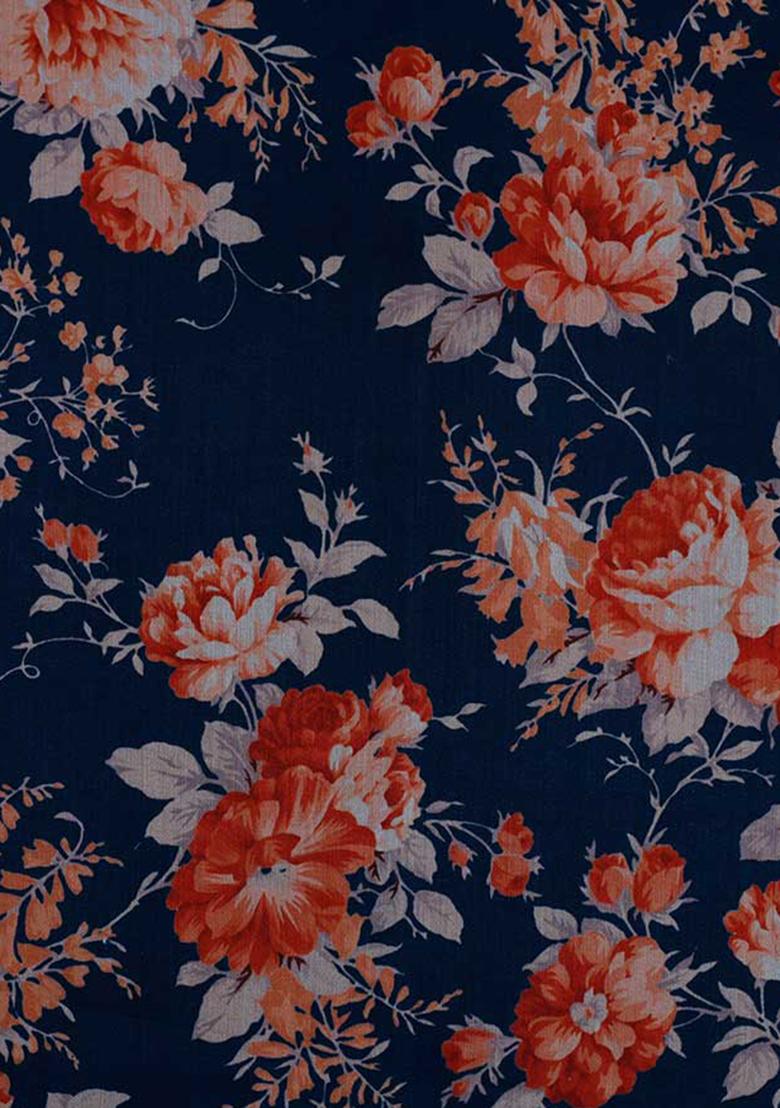 Blue Cotton Satin Floral Printed Co-Ord Set - Indya