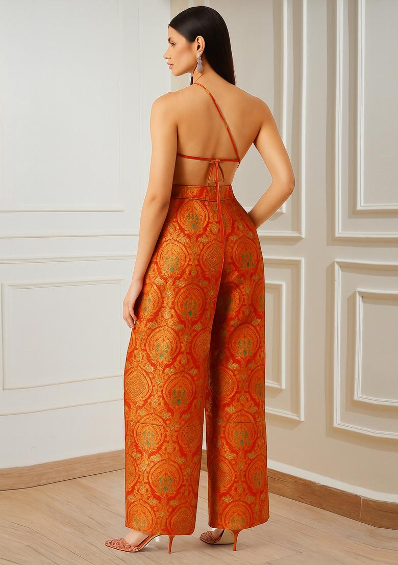 Orange Brocade Co-Ord Set - Indya