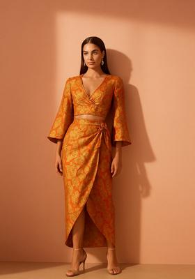 Peach Brocade Skirt Set