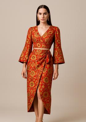 Red Brocade Skirt Set