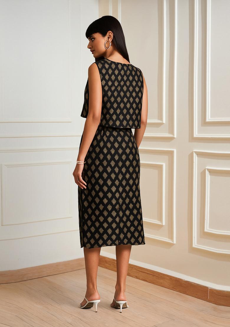 Black Brocade Skirt Set - Indya