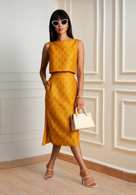 Mustard Yellow Brocade Skirt Set