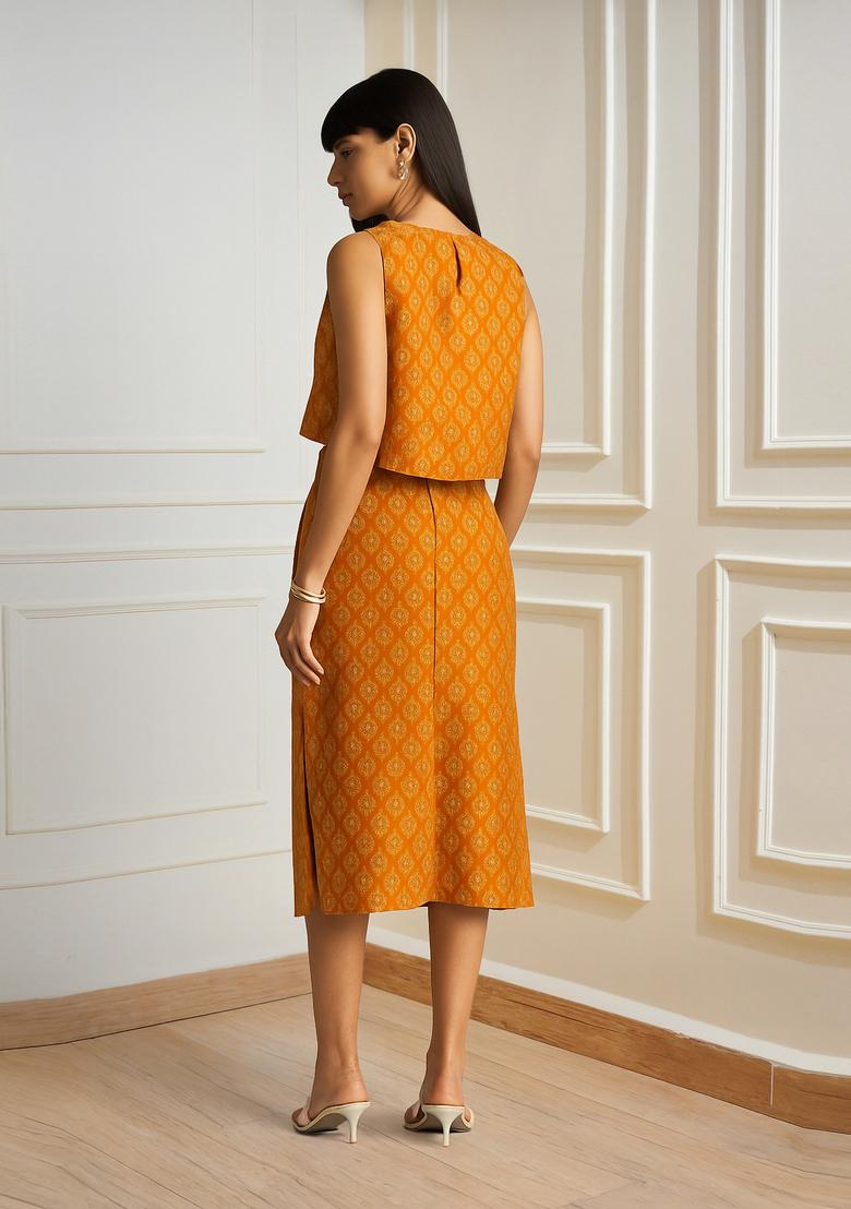 Mustard Yellow Brocade Skirt Set - Indya